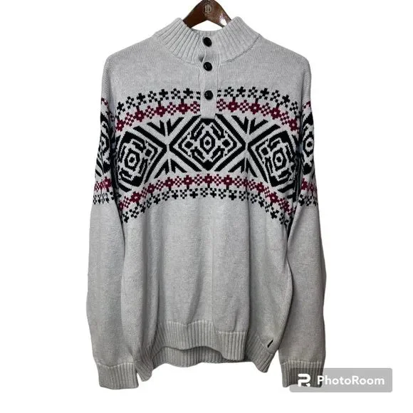 Chaps Fair Isle Nordic Cotton Pullover Mens XL Mock Neck Sweater Apres Chalet - Picture 2 of 16